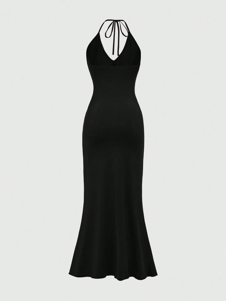 Our Hippie Women's Summer Elegant Sun Embroidery Ruched Waist Slit Backless  Halter Dress is such a vibe
