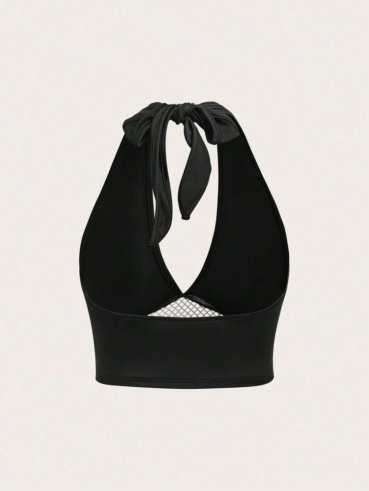 Women's Summer Color Block Deep V Crop Top Sexy Halter Neck Top Top