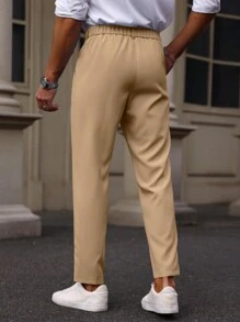Manfinity Mode Men's Casual Solid Color Tapered Dress Pants - Khaki - View 2