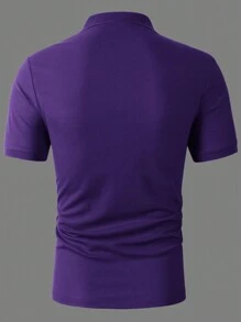 Manfinity Homme 男士夏季實色短袖休閒POLO衫，適用於上班通勤 - 紫色 - 查看 2