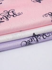 Shein Underwear&Sleepwear Basics Top de pijama para mujer con botones y estampado de letras, 3 piezas/paquete con patrón floral pequeño