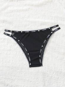 Braguita triangular con impresión de corazones y letras para mujer, con tirantes elásticos para uso diario y deportivo - Negro - Ver 5
