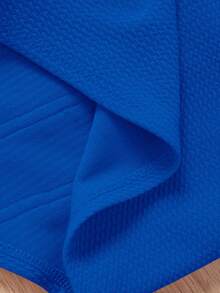 SHEIN 年輕女孩編織純色方領配搭休閒上衣，2件套裝 - 寶藍色 - 查看 4