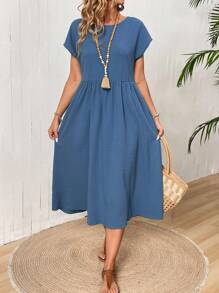 EMERY ROSE Women's Loose Solid Color Casual Dress With Slanted Pockets