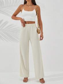 RueChic Women Side Panel Embroidery Linen Pants - Beige - View 3