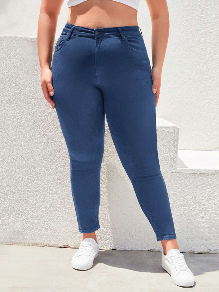 RueChic Plus High Waist Skinny Jeans - Blue - View 1