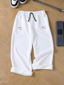 SHEIN Tween Boys Extended Size Casual-Fit Solid Color Long Sweatpants - White - View 10