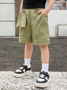 SHEIN Kleine Jungen Schnelltrocknende Shorts aus Gewebe mit Tasche, geeignet für Sommerausflüge
