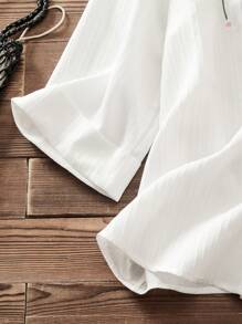 Lacomfia Plus Size Women's Embroidered Minimalist Daily Wear Shirt - White - View 6