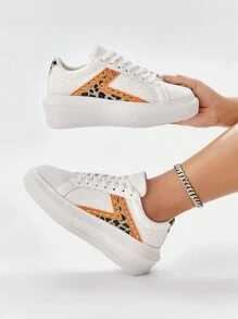 Zapatillas de skate de leopardo de color combinado - Blanco - Ver 1