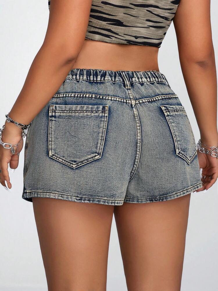 Plus Size Women's Zipper Pocket Casual Denim Skort