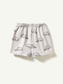 Cozy Pixies 嬰兒男童海星印花編織標籤裝飾彈性腰休閒短褲，側袋設計 - 杏色 - 查看 2