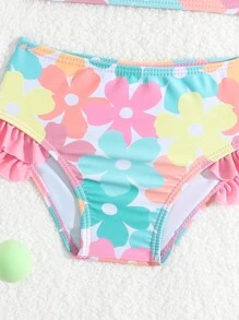 嬰兒女生度假沙灘花卉印花兩件式游泳裝組合