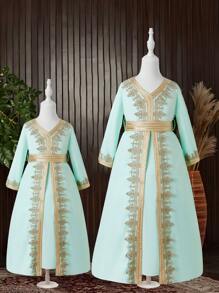 Women's Elegant Printed Long Sleeve Simple Daily Dress - Mint Green - View 1