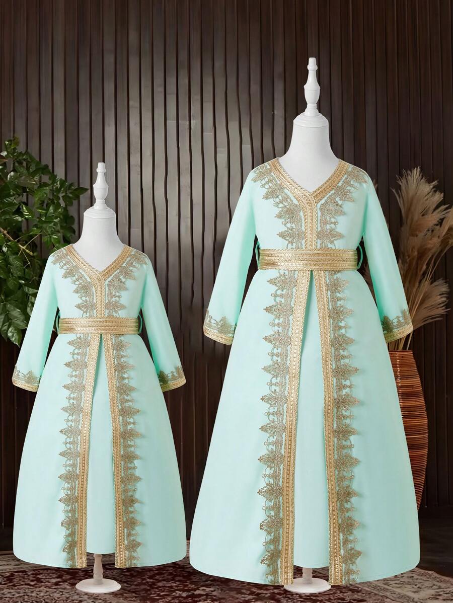 Women's Elegant Printed Long Sleeve Simple Daily Dress - Mint Green - View 1