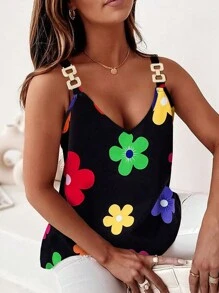 SHEIN LUNE Women's Colorful Flower Printed Tank Top