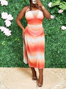 SHEIN Swim Women Beach Gradient Side Drawstring Split Cami Dress Cover Up Summer - Multicolor - View 7