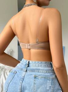Women Solid Color Front Closure Strapless Bra - Coffee Brown - View 2