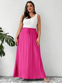 SHEIN LUNE 大码女式系腰长款休闲宽松半身裙 - 玫紅色 - 查看 4