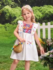 SHEIN Young Girl's Colorful Tassel Decorated Cap Sleeve Dress