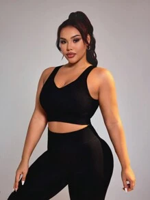 صدرية رياضية بسيطة بلون سادة لحجم النساء الكبيرة للاستخدام اليومي - الأسود - مشاهدة 7