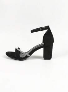 Wide Fit Women's High Heel Open Toe Party Sandals With Block Heels And Ankle Straps - Black - View 5