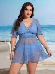 Swim Lushoire Maillot de bain élégant pour femmes grande taille avec design en maille - Bleu ciel - Voir 6