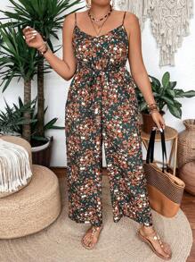 Breezaya Combinaison grande taille décontractée à imprimé fleuri et bretelles pour les vacances - Multicolore - Voir 5