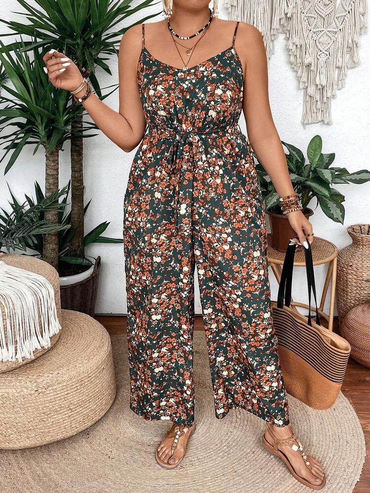 Breezaya 大尺碼度假休閒小花紋肩帶連身褲 - 彩色 - 查看 5