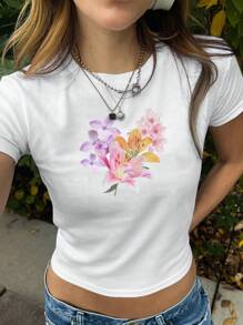 SHEIN Unity 女士夏季白色花朵短肚兜T卹 - 白色 - 查看 1