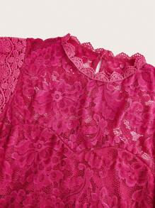 SHEIN Privé Robe en dentelle blanche simple et élégante pour femme avec taille évidée, idéale pour les enterrements de vie de jeune fille d'été et la saison des mariages - Rose vif - Voir 3