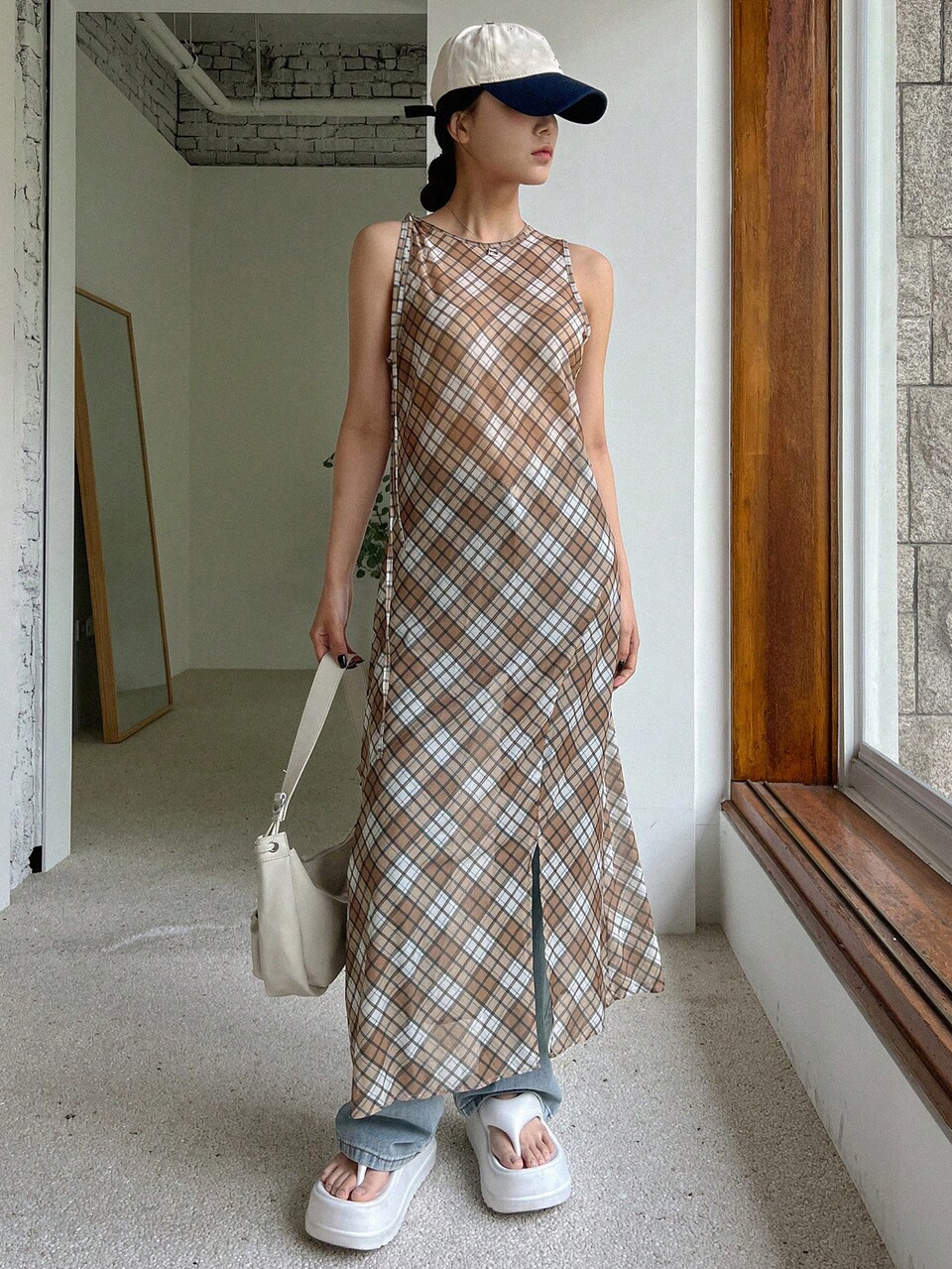 Women's Fashion Plaid Sleeveless Dress Sundress,Casual Women Dresses