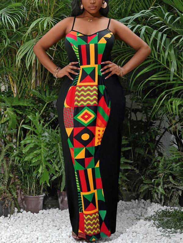 SHEIN Lady Ärmelloses Strandkleid in Große Größen mit geometrischem Muster für den Sommer