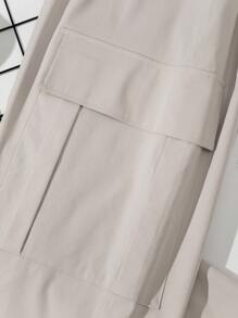 SHEIN Thiếu niên Con trai Thẳng quần ống rộng Chất rắn Dệt Quần Với Patch Túi - Màu be - Xem 6
