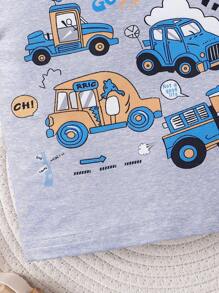 Bé Trai Dễ Thương In Hình Xe Ô Tô Cổ Tròn Tay Ngắn Và Quần Short Bộ Homewear Vừa Vặn, Mùa Hè - Xám - Xem 5