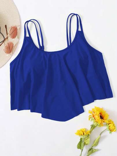 SHEIN Swim Curve Top de traje de baño de talla grande para mujeres con un unicolor y diseño sencillo