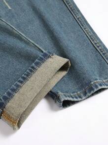 Men Blue Denim Jeans With Suspender Buckle And Side Pockets - Medium Wash - View 4