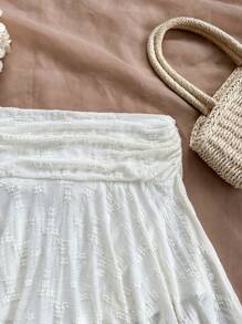 Soleia Falda de punto de dobladillo asimétrico WYWH para vacaciones, falda blanca, falda de talle alto estilo A, adecuada para verano, graduación, boda