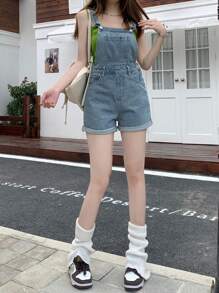 DAZY Salopette casual in denim lavato con orli sfilacciati per l'estate