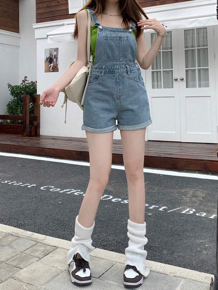 Summer Casual Washed Frayed Denim Overalls