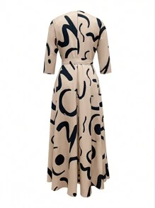 Women's Summer Casual Random Floral Print Long Dress, Elegant BOHO Style - 杏色 - 查看 2
