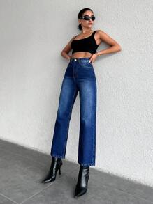 直筒牛仔褲 - 藍色 - 查看 4