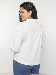 Forever 21 大尺碼女裝時尚休閒落肩刺繡白色襯衫 - 白色 - 查看 4