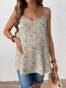 SHEIN Top de tirantes suelto con estampado floral para embarazadas para vacaciones de verano