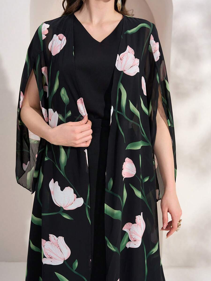Modelyn Women's Elegant Floral Print Arabic Two-Piece Set - Pink - View 1