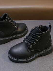 Kids' Boots, Comfortable And Lightweight Side Zipper, Flat Fashion Lace-Up Boys' And Infants' Shoes