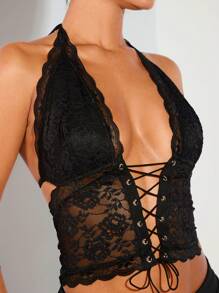 SHEIN BAE Black Sexy Lace Corset Top&Black Sexy Lace Corset Top&Crop Top&Country Concert Outfit&Rave Festival Outfits&Summer Outfits