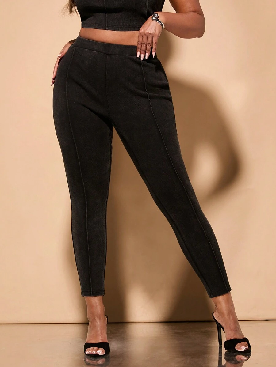 SHEIN BAE Plus Size Women's Plain Simple Daily Leggings - Orange - View 1