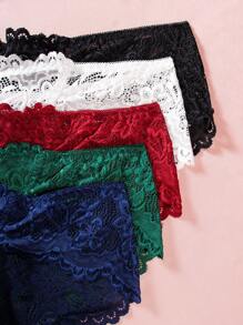 Plus Size Fantasy Elegant Lace Panties Set, 5pcs/Set Lingerie