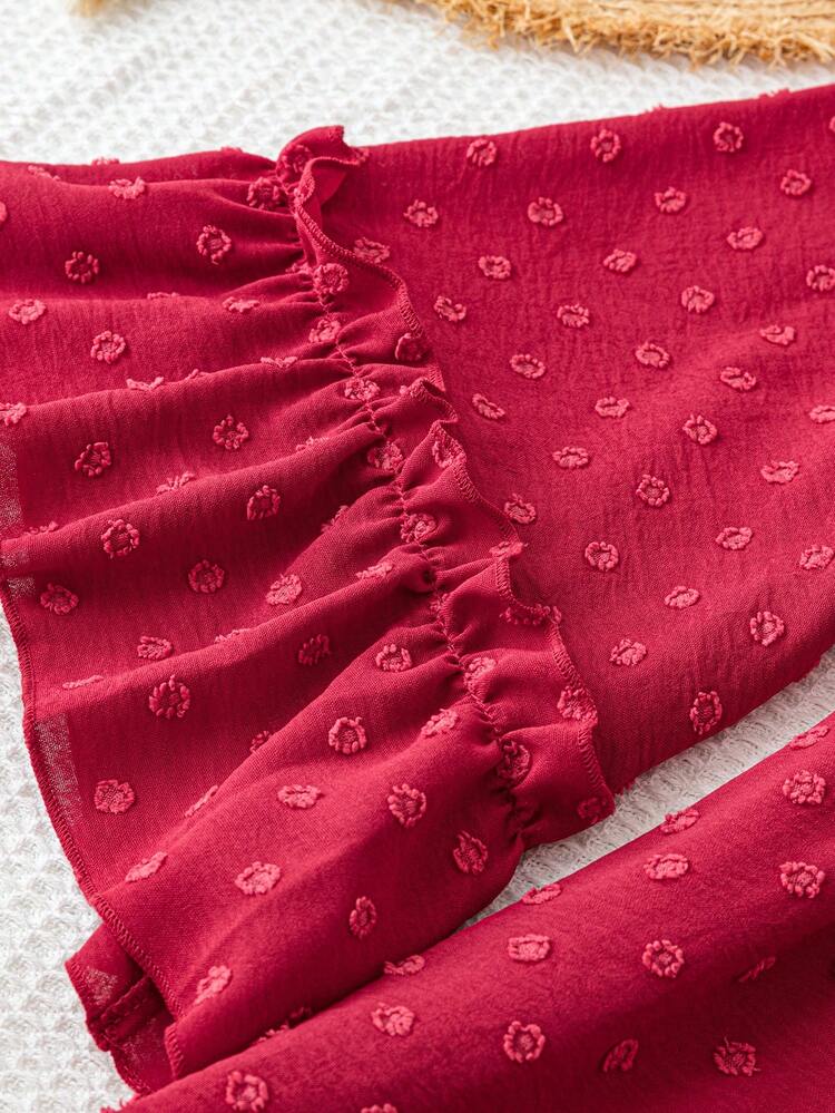 WYWH Women Red V-Neck Ruffle Flare Sleeve Multi-Layered Frill Hem A-Line Dress For Vacation